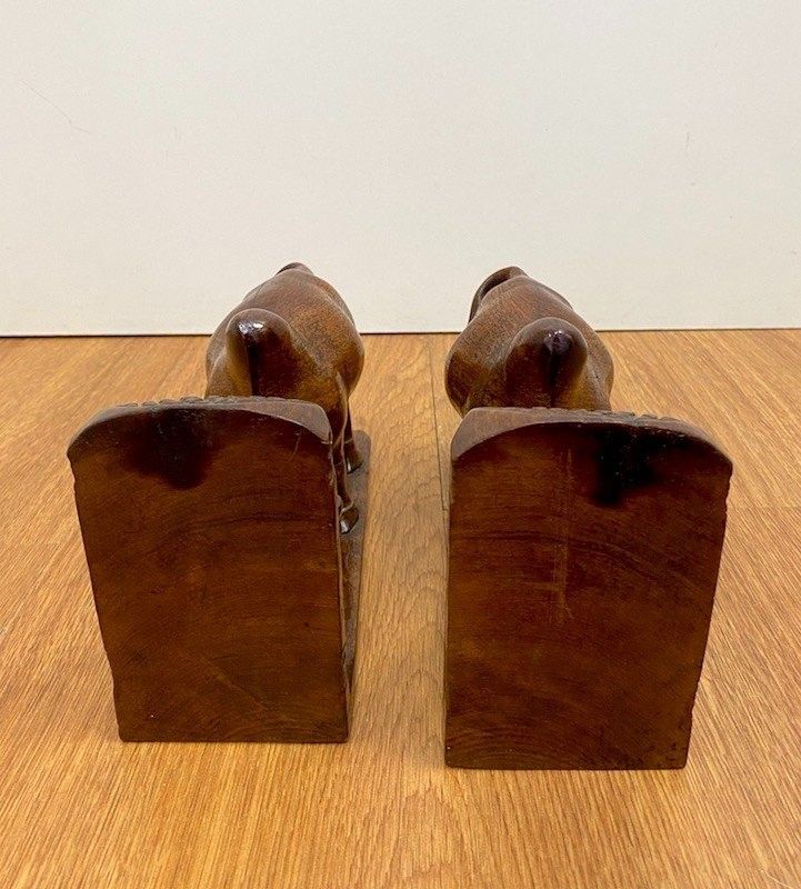 Coppia di fermalibri in legno esotico