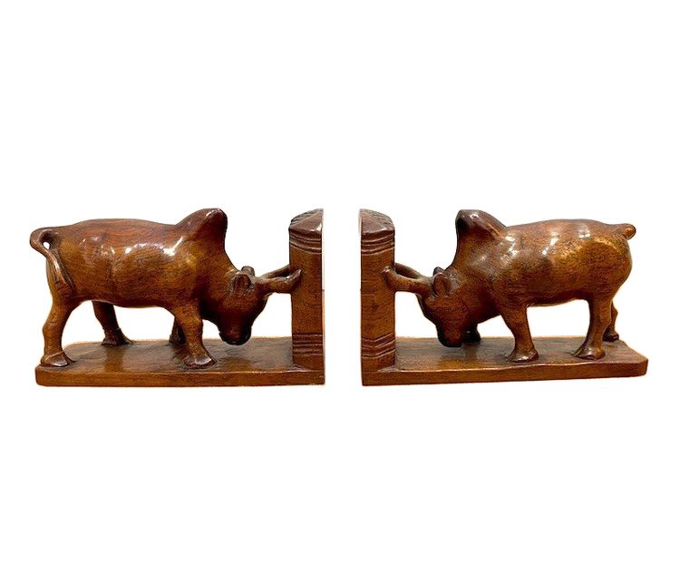 Coppia di fermalibri in legno esotico