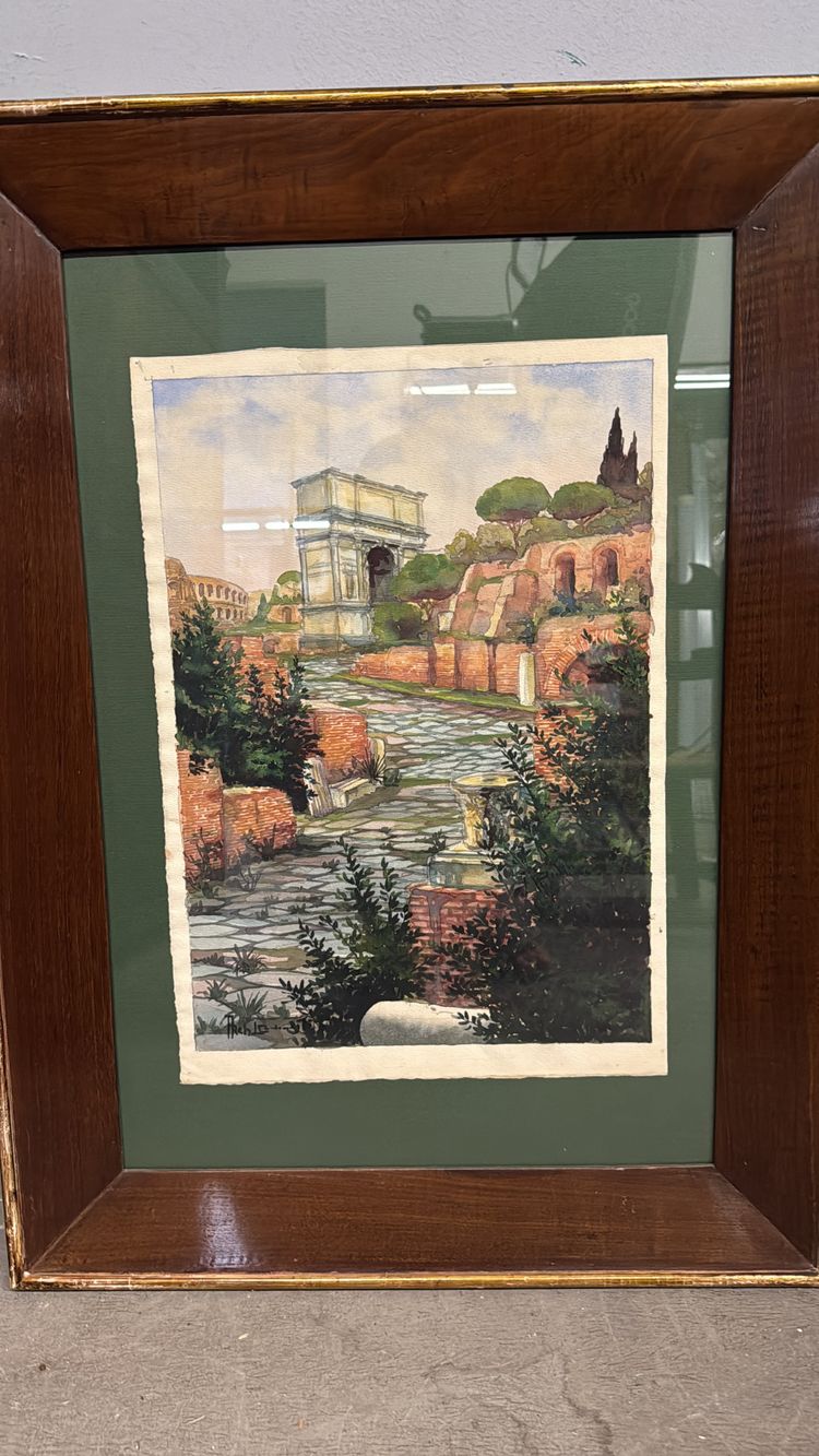 Aquarelle ancienne, Forums romains. Rome, XIXe siècle, 64 x 44 cm.