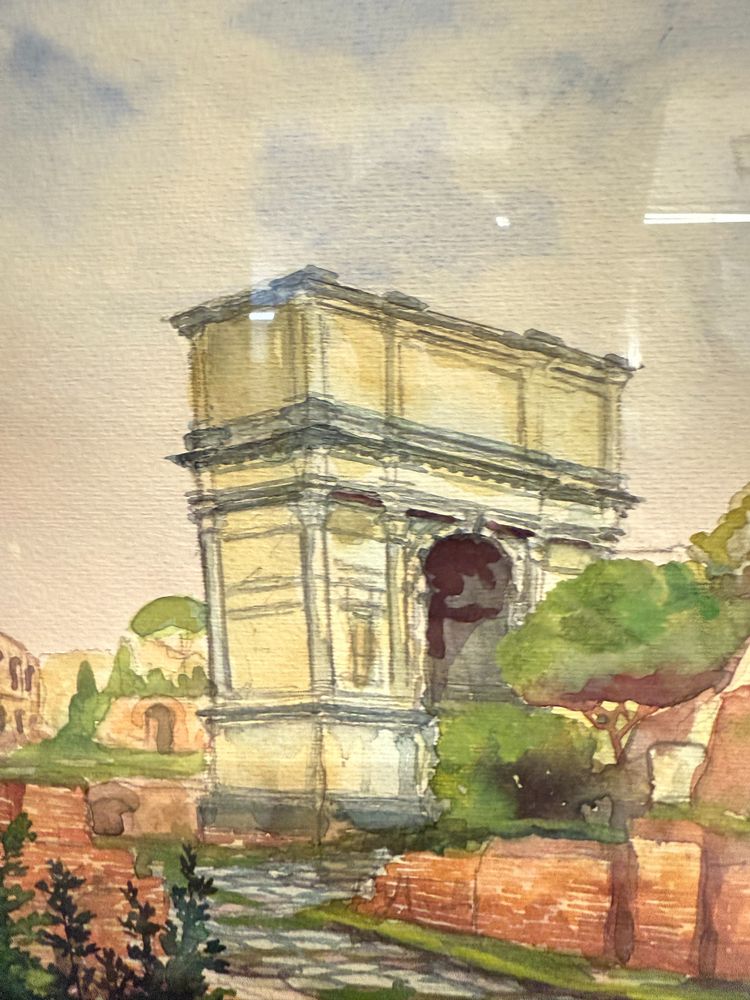 Aquarelle ancienne, Forums romains. Rome, XIXe siècle, 64 x 44 cm.