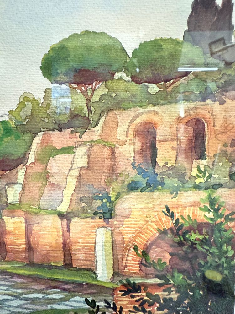 Aquarelle ancienne, Forums romains. Rome, XIXe siècle, 64 x 44 cm.