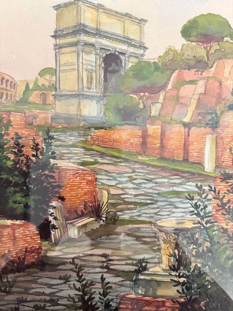 Aquarelle ancienne, Forums romains. Rome, XIXe siècle, 64 x 44 cm.