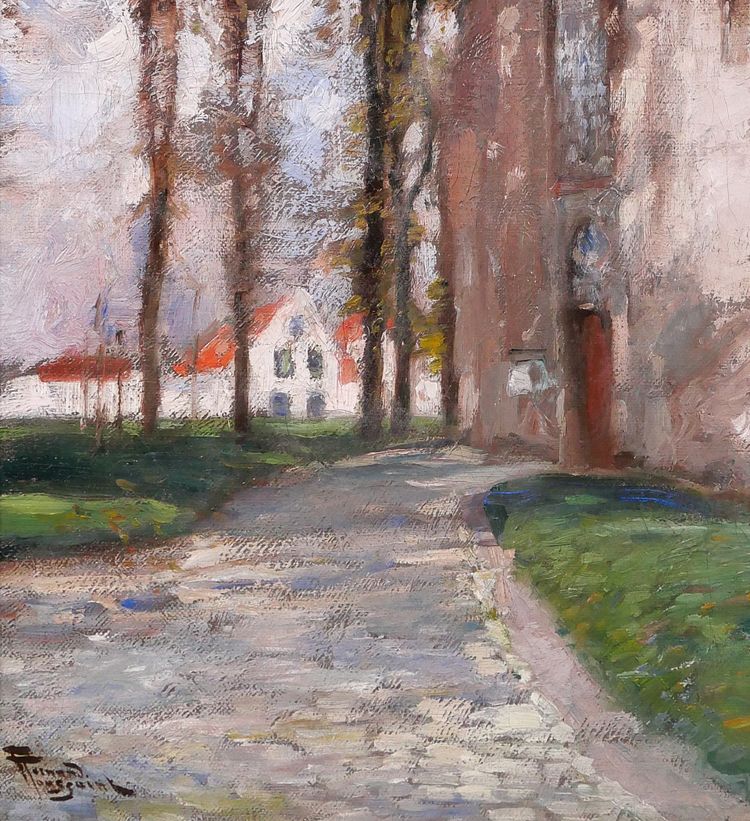 Fernand TOUSSAINT 1873-1956 Brügge, der Beginenhof, Gemälde, um 1920, belgische Landschaft