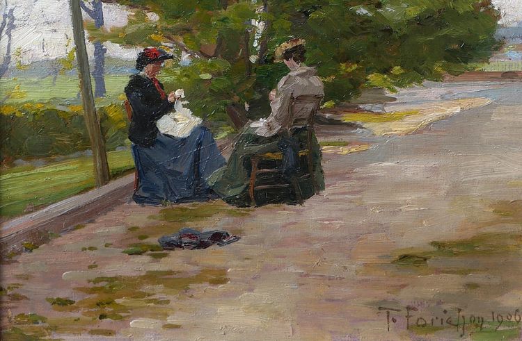 François FORICHON 1865-1952 Frauen im Garten, Gemälde, 1906, Impressionismus Couture Landschaft