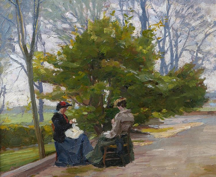 François FORICHON 1865-1952 Frauen im Garten, Gemälde, 1906, Impressionismus Couture Landschaft