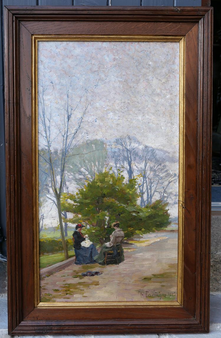 François FORICHON 1865-1952 Frauen im Garten, Gemälde, 1906, Impressionismus Couture Landschaft