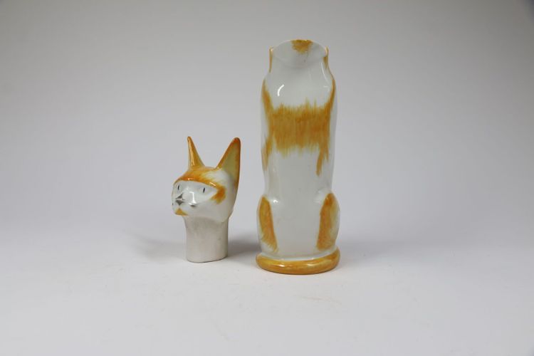 Édouard-Marcel SANDOZ - Théodore Haviland LIMOGES, Flacon "Chat" porcelaine émaillée