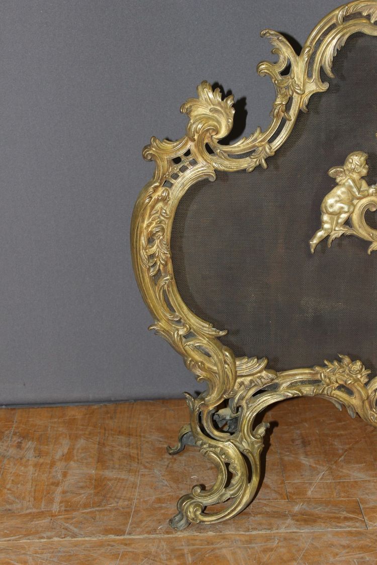 Ecran de cheminée Louis XV en bronze fin XIX