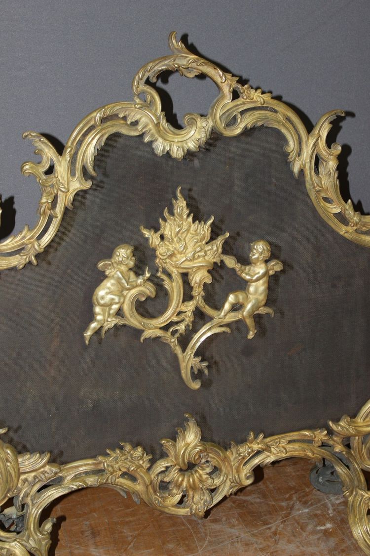 Ecran de cheminée Louis XV en bronze fin XIX