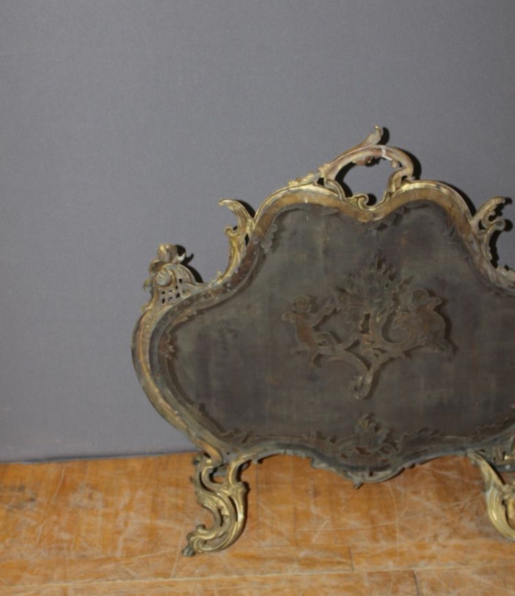 Ecran de cheminée Louis XV en bronze fin XIX