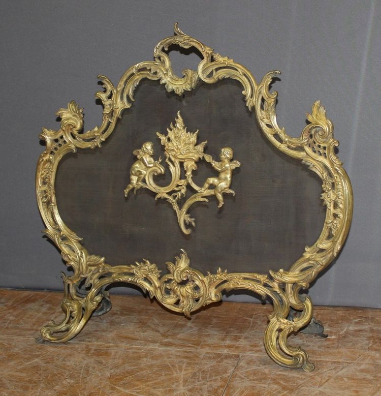Ecran de cheminée Louis XV en bronze fin XIX