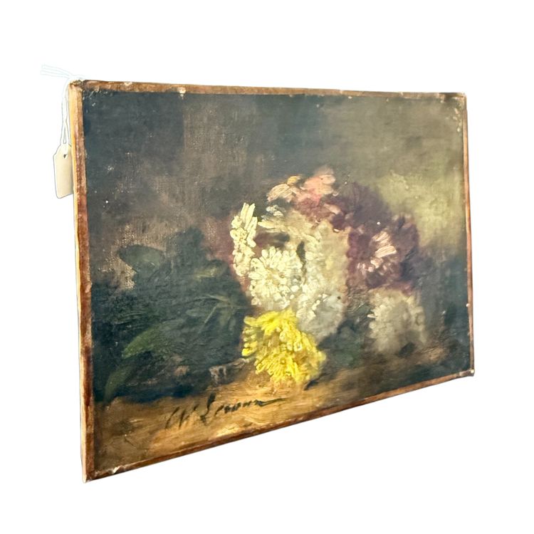 Antikes kleines Ölgemälde auf Leinwand Stillleben XIX, 29x39cm
