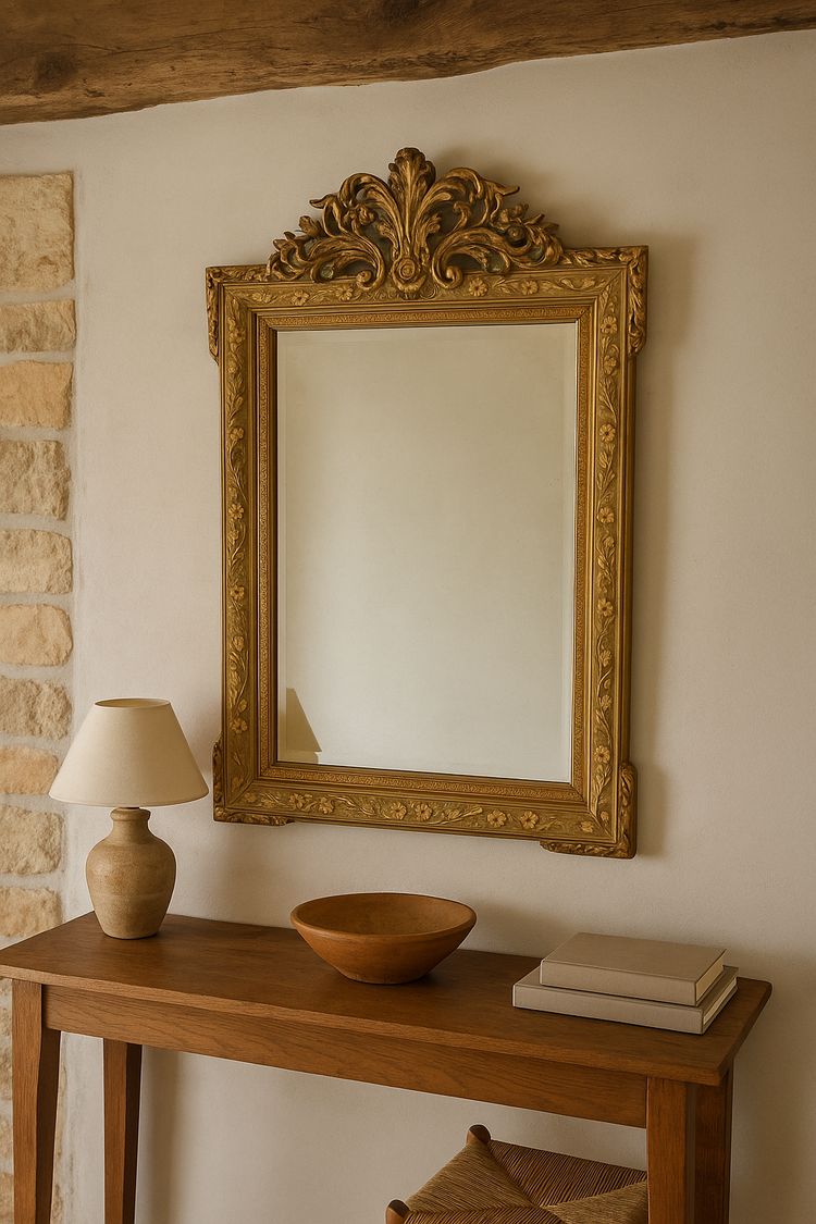 Grand miroir ancien doré à la feuille – France, XIXe siècle – Style Baroque Renaissance