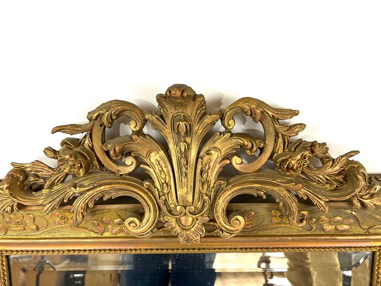 Grand miroir ancien doré à la feuille – France, XIXe siècle – Style Baroque Renaissance