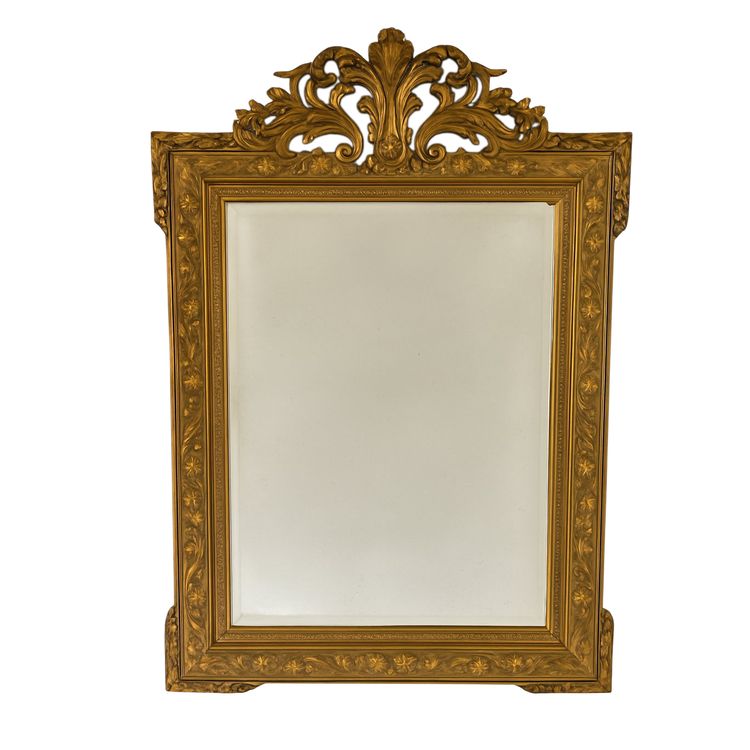 Grand miroir ancien doré à la feuille – France, XIXe siècle – Style Baroque Renaissance
