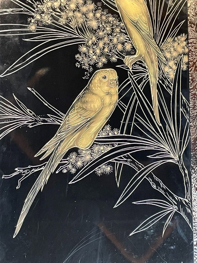 "Pair of parakeets in the mimosas", Gaston Suisse (1896-1988), France
