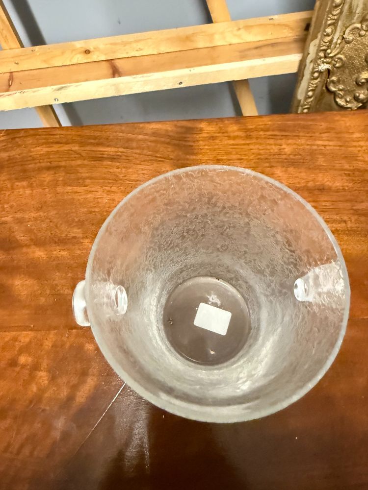 Pair of crystal vases, one ice-coloured, the other amaranth, 1970s ice bucket, 14x18cm