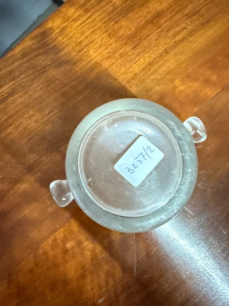 Pair of crystal vases, one ice-coloured, the other amaranth, 1970s ice bucket, 14x18cm