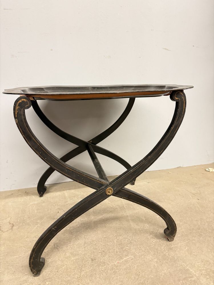 Base de table de pique-nique des années 1850 avec plateau peint, base en bois, 52x56x64cm