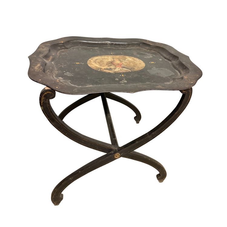 Base de table de pique-nique des années 1850 avec plateau peint, base en bois, 52x56x64cm