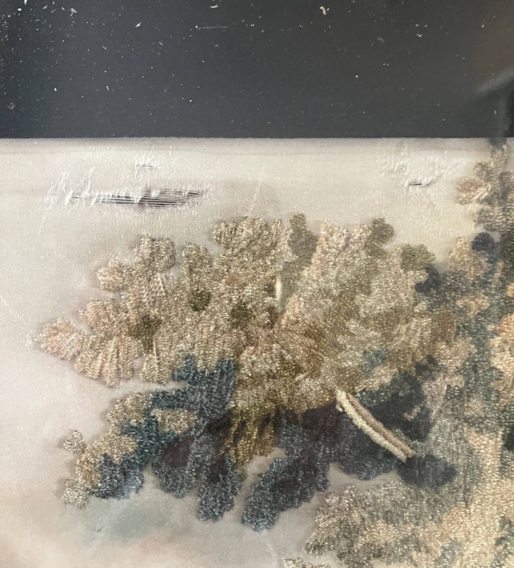 Tableau "Le Bon Pasteur" broderie et peinture XIX° siècle