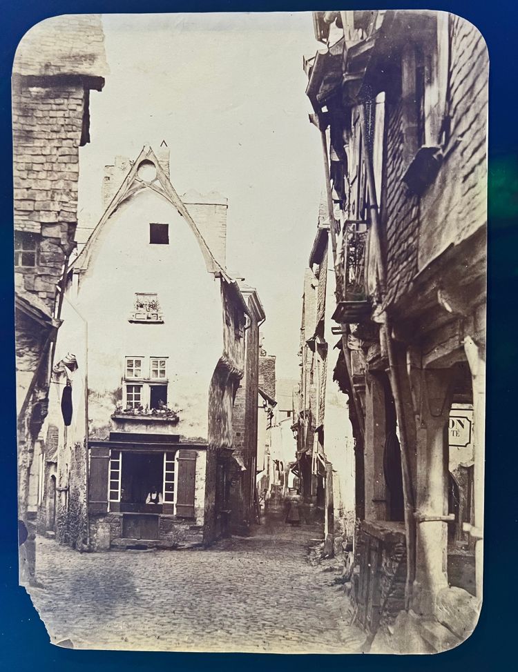 Old photo of the center of the town of Vitré, Brittany, 19th century