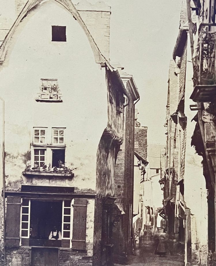 Old photo of the center of the town of Vitré, Brittany, 19th century