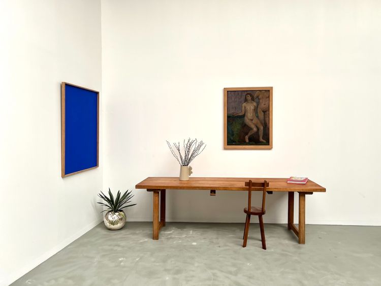 Grande table de ferme brutaliste en hêtre 
