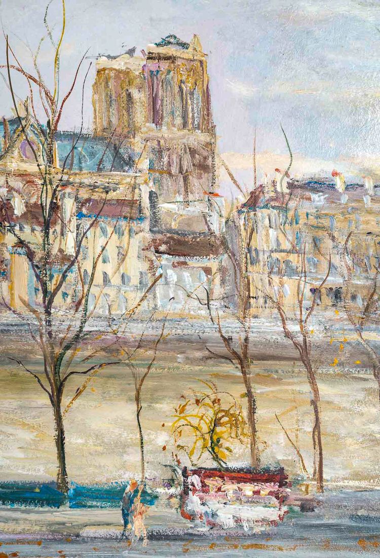 Serge Belloni (1925-2005) - Pont Louis Philippe, les Quais de Seine et Notre-Dame huile sur bois