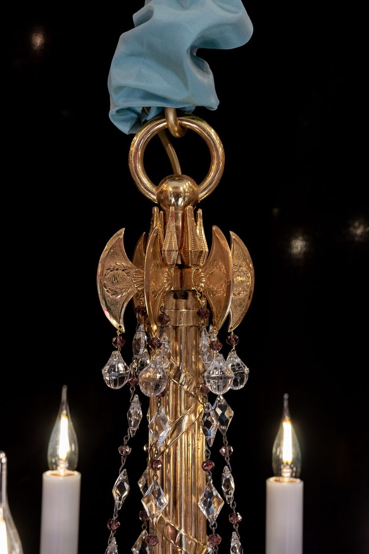 Revolutionary Attributes chandelier in chiseled and gilded bronze, 19th century