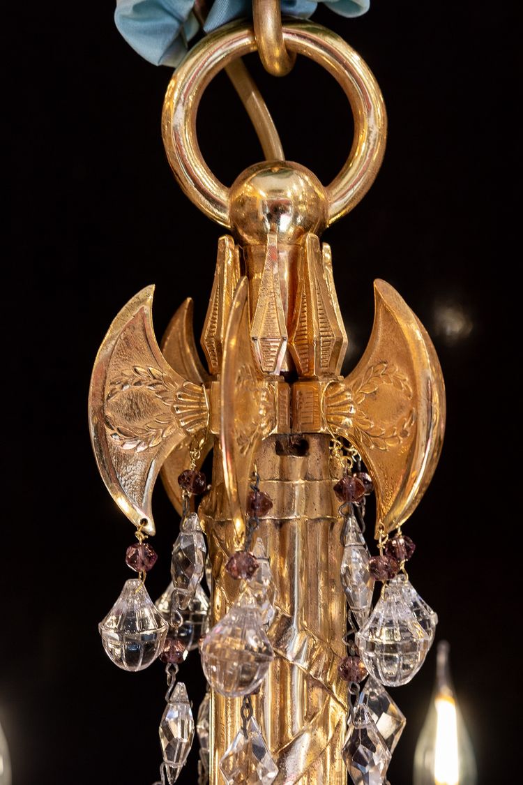 Revolutionary Attributes chandelier in chiseled and gilded bronze, 19th century
