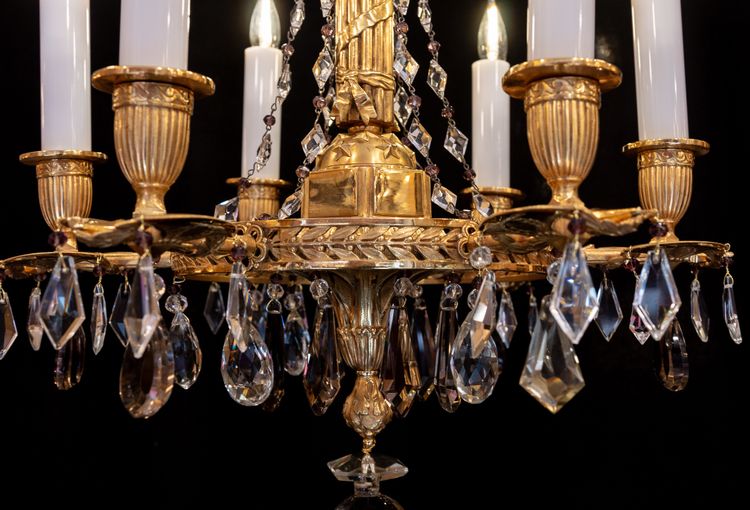 Revolutionary Attributes chandelier in chiseled and gilded bronze, 19th century