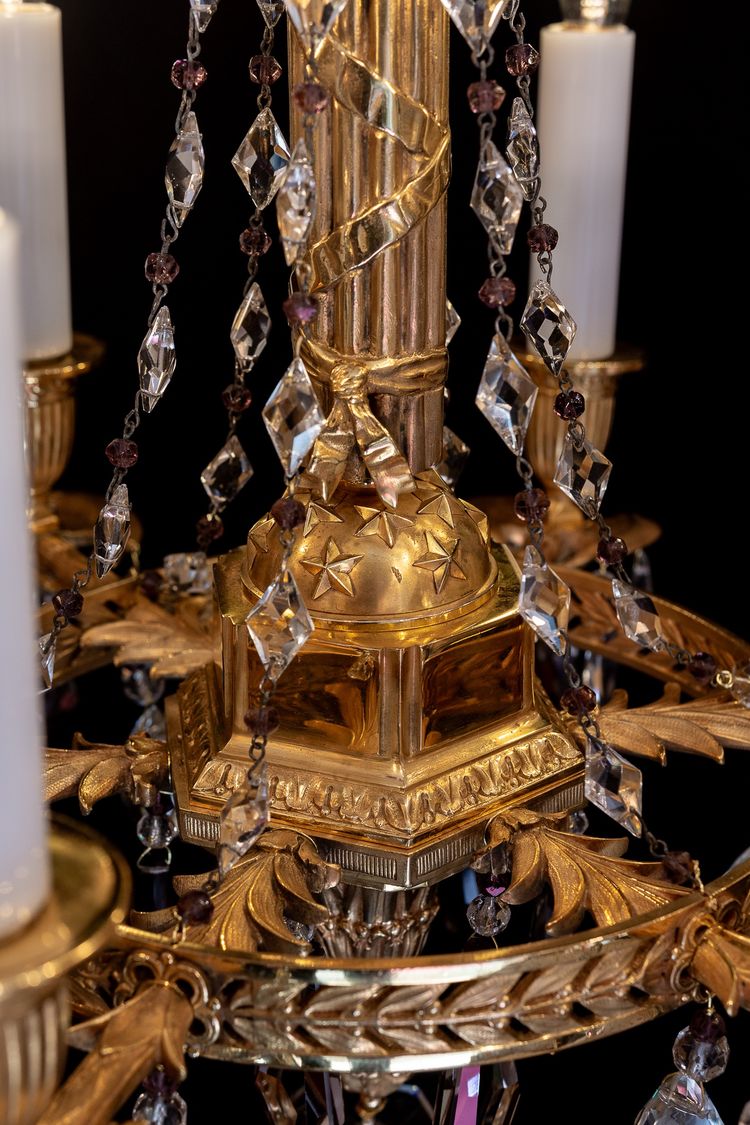 Revolutionary Attributes chandelier in chiseled and gilded bronze, 19th century