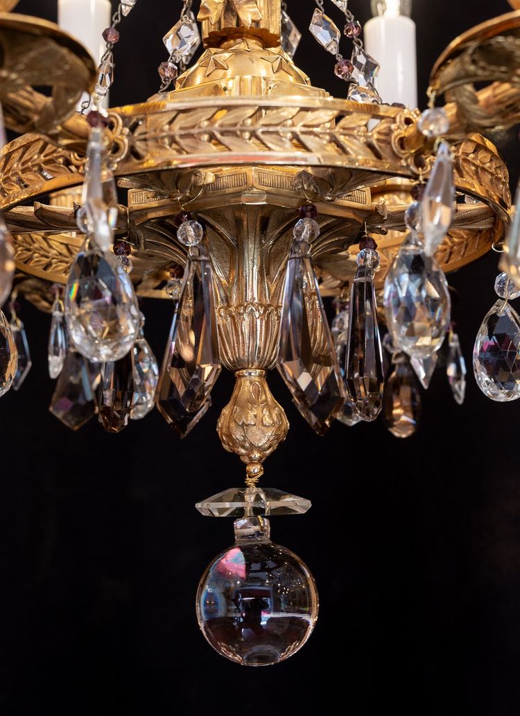 Revolutionary Attributes chandelier in chiseled and gilded bronze, 19th century