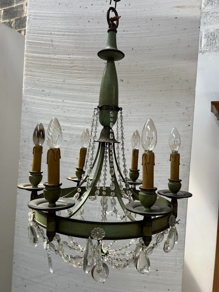 Empire style chandelier with tassels and patinated sheet metal, 20th century
