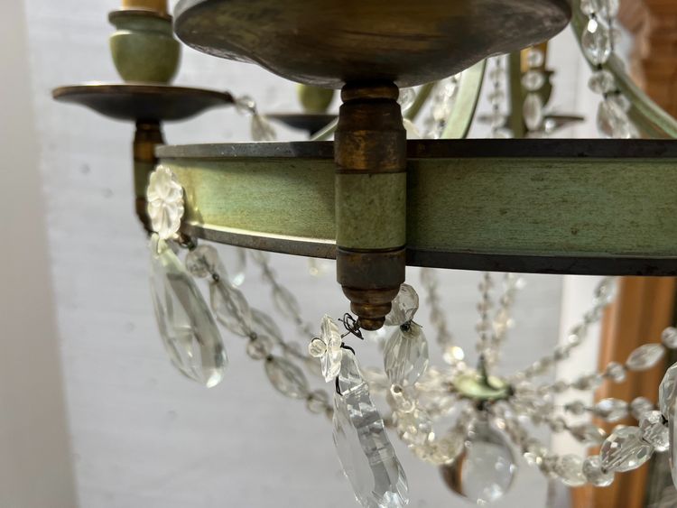 Empire style chandelier with tassels and patinated sheet metal, 20th century