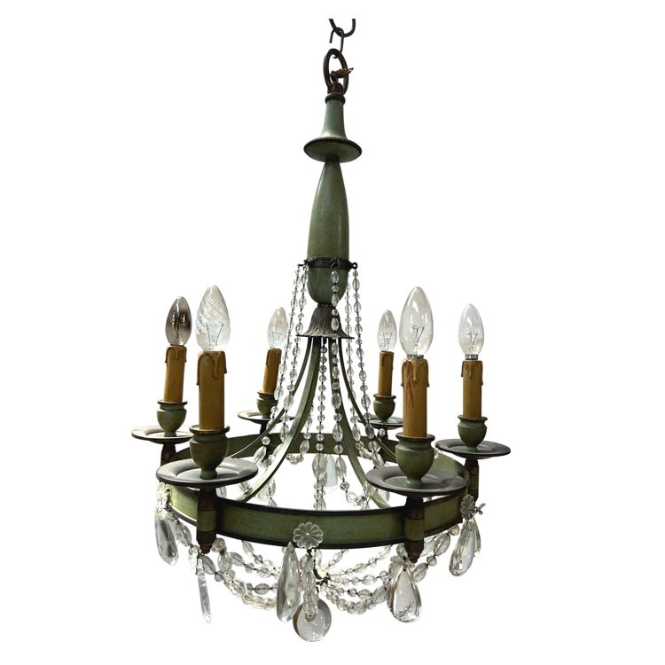 Empire style chandelier with tassels and patinated sheet metal, 20th century