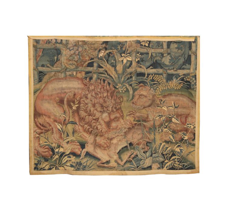 Flemish tapestry animal fight, Flemish workshop, mid-16th century