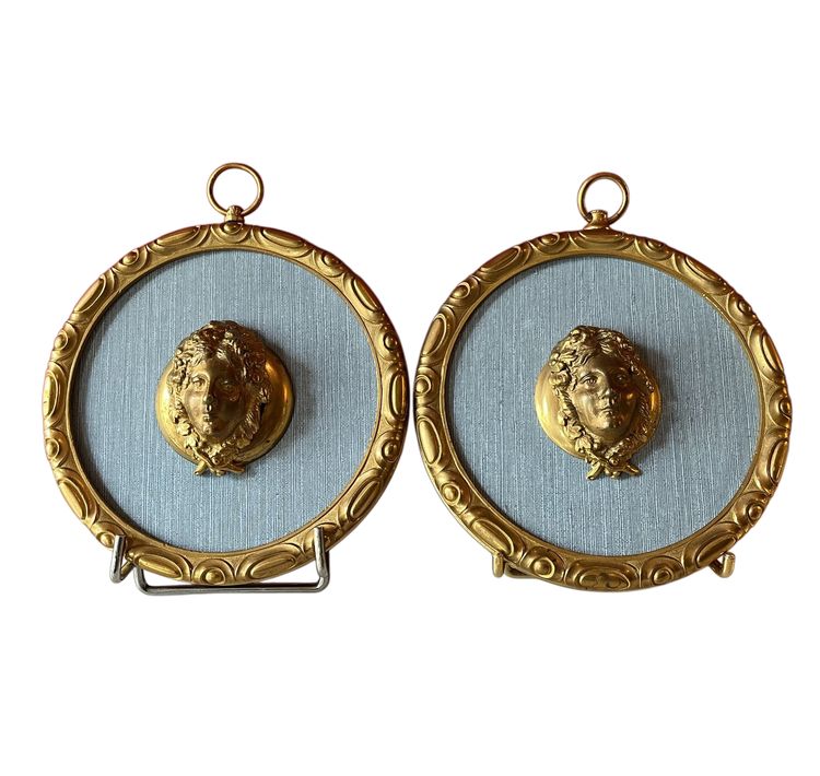 Pair of medallions, Bacchus, gilded bronze