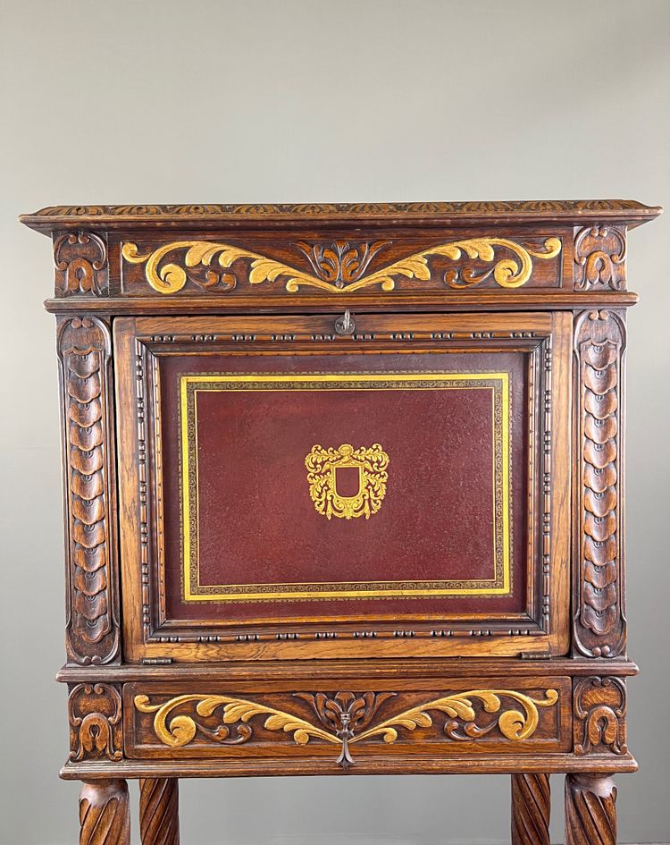 Sekretär aus geschnitztem und polychromem Holz im Neorenaissance-Stil, 19. Jahrhundert