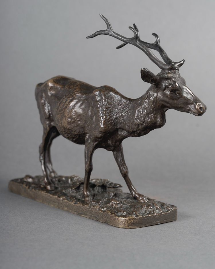 Scultura - Il cervo che cammina, Pierre-Jules Mêne (1810-1879) - Bronzo