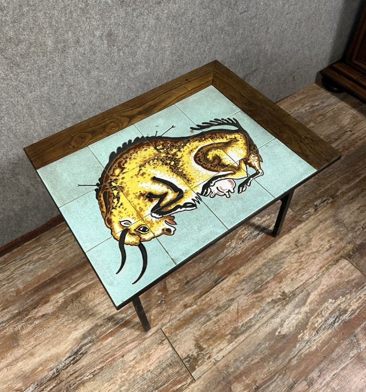 Vintage Ceramic Bull Coffee Table Circa 1960  