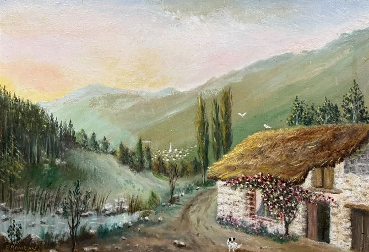 Dipinto di scuola francese, inizio XX secolo, olio su tavola, firmato