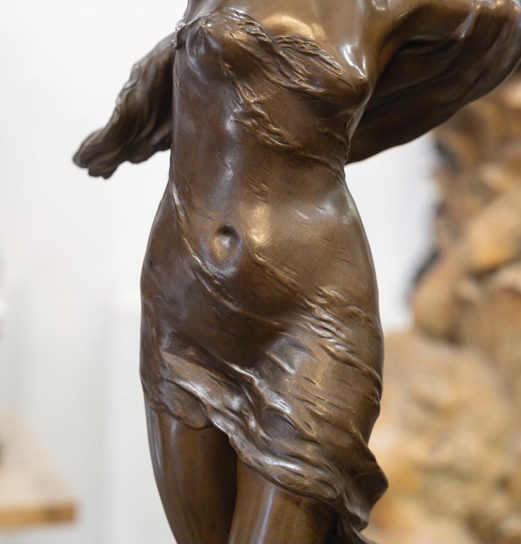 Sculpture - Elegant Woman With A Lyre , Mathurin Moreau (1822-1912) - Bronze
