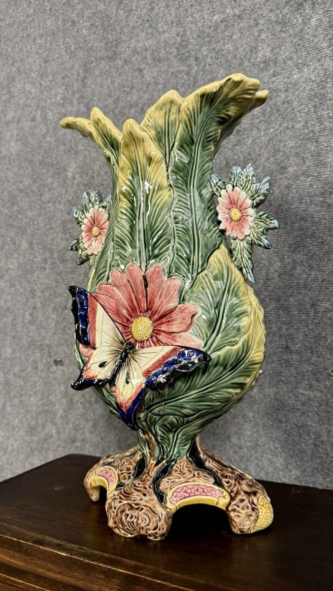 Very Important Butterfly Vase From The Art Nouveau Period In Barbotine
