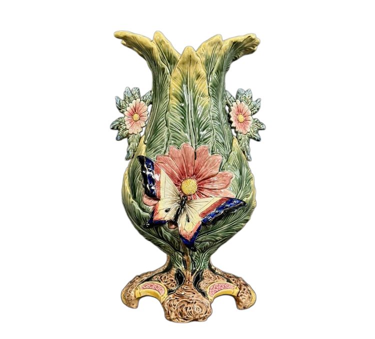 Very Important Butterfly Vase From The Art Nouveau Period In Barbotine
