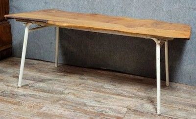Brutalist Dining Table In Wood And Iron 