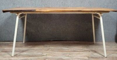 Brutalist Dining Table In Wood And Iron 