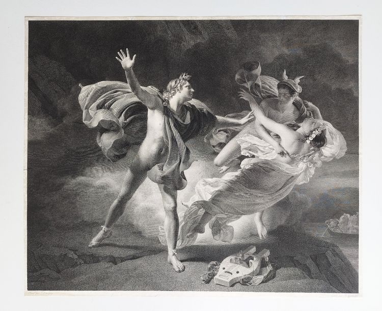 Orphée Et Eurydice Gravure Mythologique Néo-classique  d'après Drolling 19ème