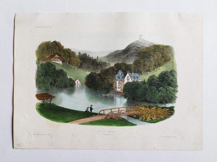 Lithograph By Victor Petit  Burgundy Landscape 19th Century Old Print